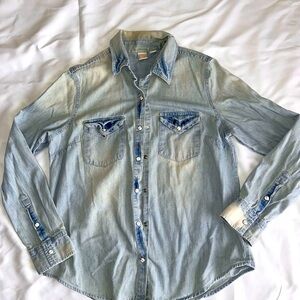 Women's Light Blue Denim Shirt | Size Small | Vintage Denim Button Down